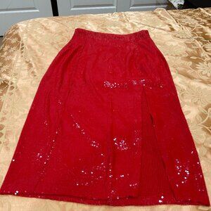 ZARA Red Sequin Long Midi Skirt
